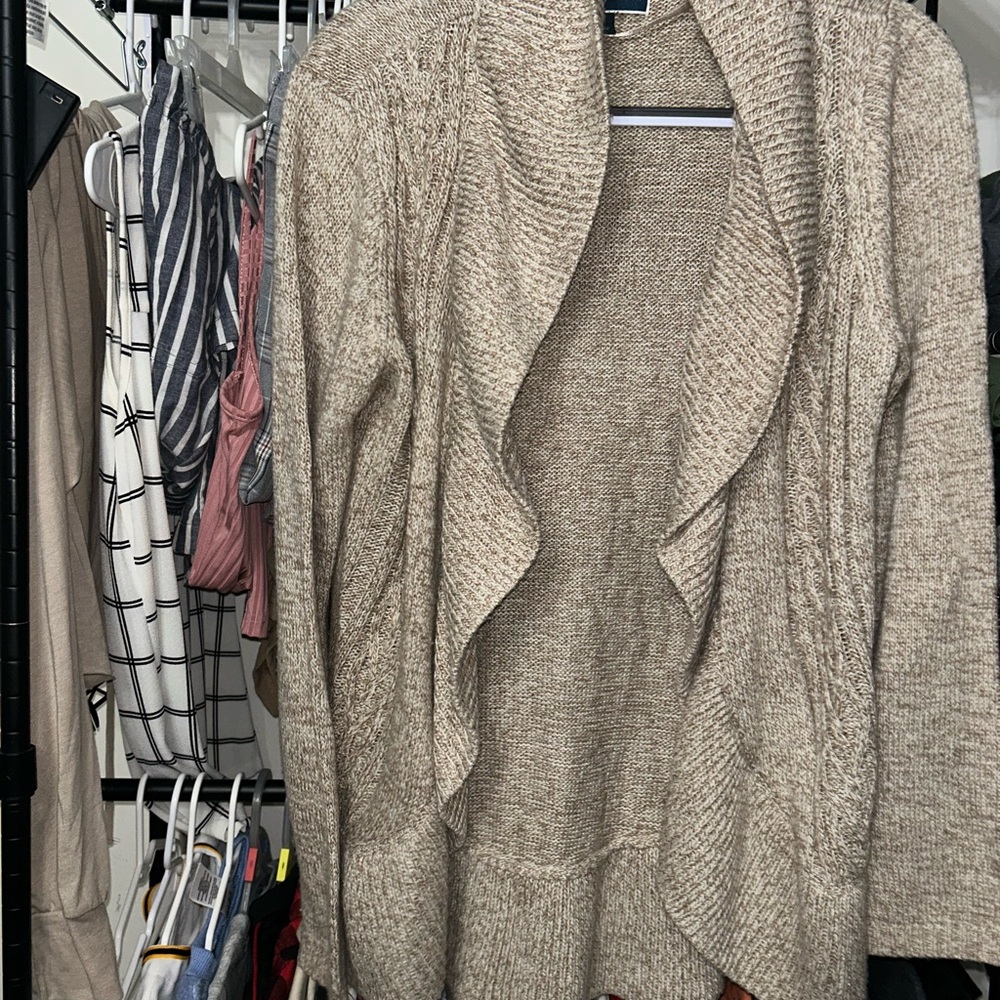 Karen Scott Cream Cardigan Sweater Waterfall Design